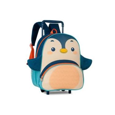 Imagem de Mochila Infantil com Rodinhas Pinguim 3D, 33 x 26 x 17 cm, 14L, Azul