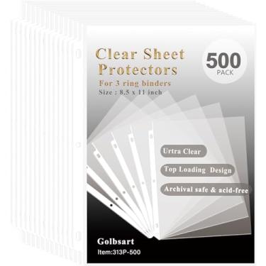 Imagem de Golbsart Protetores de folha transparentes para fichário de 3 anéis, pacote com 500 capas de plástico para papel 21 x 28 cm, protetores de página sem ácido, folhas protetoras de documentos com