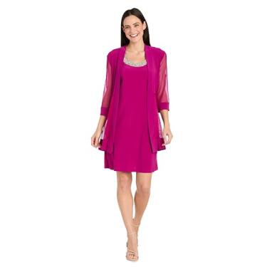 Imagem de R&M Richards Vestido feminino plus size 2 peças de malha com gola redonda, Magenta, 52