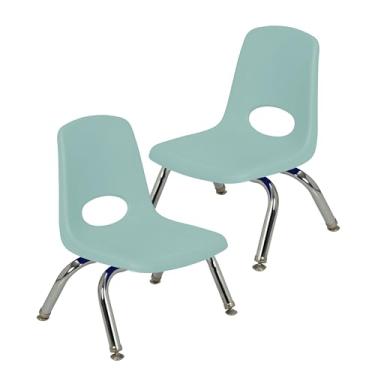 Imagem de Cadeira escolar empilhável de 20 cm, assento de estudante empilhável com pernas de aço cromado e deslizadores giratórios; para creche, pré-escola e escola em casa - Seafoam (pacote com 2), 15408