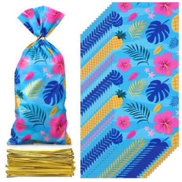 Imagem de Sweetude 100 peças de sacos de guloseimas de celofane para festa tropical do Havaí Luau Candy Sacos de presentes de plástico com tema de anime de desenho animado para lembrancinhas de festa de chá de