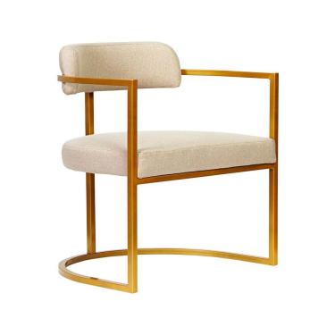 Imagem de Cadeira Estofada Porto Para Sala Base Em Aço e Assento Estofado Linho e Bege Dourado - EdeCasaMoveis