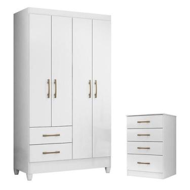 Imagem de Guarda Roupa Solteiro Chile e Cômoda MS913 Branco Brilho  Moval