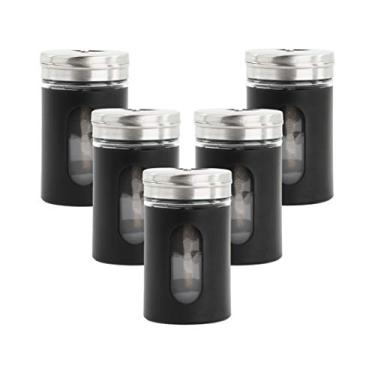 Imagem de Saleiro preto pote retrô para temperos de vidro – Conjunto de 5