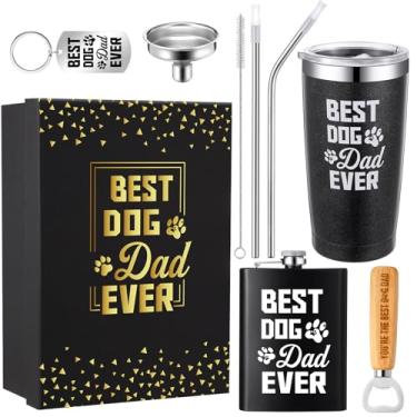 Imagem de SiliFine 5 peças, melhores presentes para pais de cães para amantes de cães, presentes de pai 590 ml, copo isolado de aço inoxidável, garrafa de quadril de madeira, abridor de garrafa de vinho