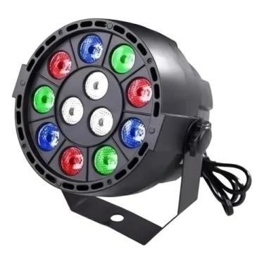 Imagem de Mini Refletor PAR 12 LEDs RGBW DMX Strobo 12W/30W Bivolt 127/220V com Display Digital, Ventilação e Modos Automático/Rítmico – Iluminação para Festas e Eventos
