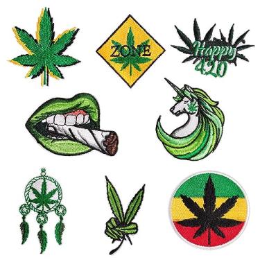 Imagem de Remendos sortidos de maconha com folhas de maconha costuradas em apliques bordados, 8 peças