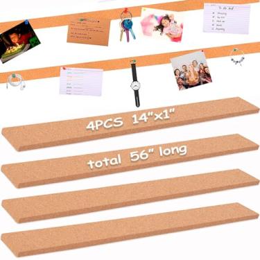 Imagem de Pacote com 4 tiras pequenas de cortiça, placa de cortiça, tiras de barra de avisos para paredes, quadro de pinos adesivos para sala de aula, escritório, casa, cozinha, escola, mesa, 35,5 x 2,5 cm - 10