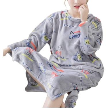 Imagem de 2020 Vestido De Noite De Inverno Flnel Mulheres Plus Size Camisola Quente Solta Bonito Impressão Sleepshirts Manga Longa Homewear Camisola, Color 8, hL