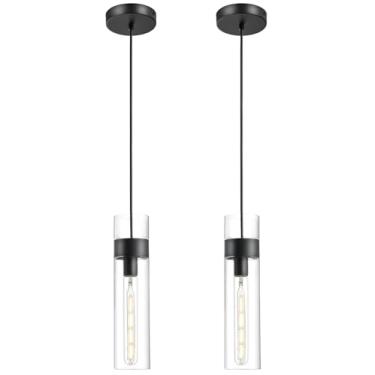 Imagem de GMTB Pacote Com 2 Luminárias Pendentes Pretas Para Ilha De Cozinha (Lâmpadas Incluídas), Luminária Pendente De Vidro Moderna Ajustável Sobre A Ilha, Luminárias Pendentes Industriais Para Sala De Jan