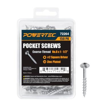 Imagem de POWERTEC Parafusos de bolso com 150 unidades, cabeça Maxi-Loc, unidade quadrada nº 2, rosca grossa de 3,8 cm para gabarito de bolso 72248 e 72249 (72264)