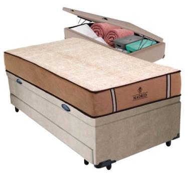 Imagem de Bicama Baú Bege + Colchão Madrid Molas V-Tech Solteirão