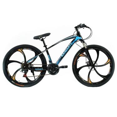 Imagem de Bicicleta Aro 26 Roda Liga Magnésio Bike 21 Vel Marchas Freio a Disco VorteX Quadro Aço Carbono Leve Resistente Cor Preto/Azul - WCT FITNESS