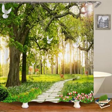 Imagem de Natureza Floresta Cortina de Chuveiro Tela de Banheiro Árvores Cenário Cortinas Tecido de Poliéster Decoração de Casa Cortinas de Banho,DM2123,L90xA180cm