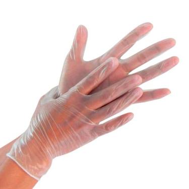 Imagem de Luva de Vinil Descartável Uso Geral Sem Pó Glomed com 100 Unidades, G