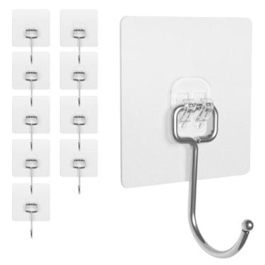 Imagem de BaGushan Ganchos de parede adesivos para pendurar – 27 kg, resistentes, à prova d'água e à prova de ferrugem, ganchos adesivos para paredes sem danos, cozinha/banheiro/aluguel (ganchos para pareados