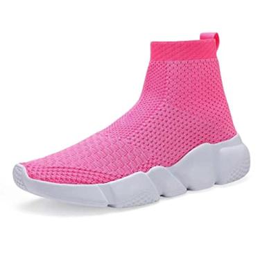 Imagem de YAVY Tênis infantil para meninos, meninas, meias para crianças, sem cadarço, respirável, cano alto, atlético, leve, caminhada, corrida, 054 rosa, 10 Toddler