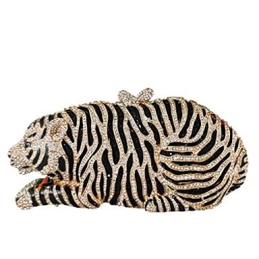 Imagem de Boutique De FGG Bolsa clutch feminina de strass tigre formal para noite bolsa de mão brilhante para casamento nupcial cristal bolsa clutch mini, Pequeno, dourado, prata, Mini