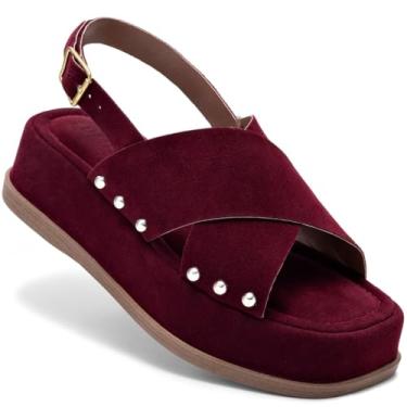 Imagem de Sandália Feminina Lumiss Flatform Camurça Rebite Confortável marsala35