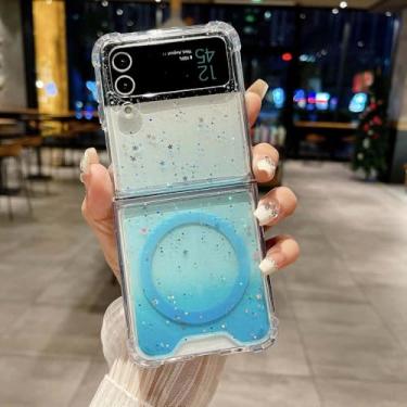 Imagem de Capa magnética dobrável com glitter gradiente para Samsung Galaxy Z Flip Fold 6 5 4 3, capa transparente com carregamento sem fio, azul, para Samsung Galaxy Z Fold6