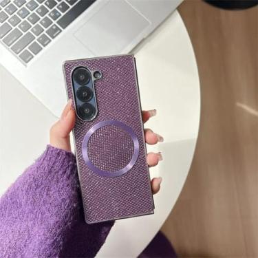 Imagem de Capa magnética para celular Samsung Fold6 Fold5 Fold4 Fold3, capa rígida de couro e plástico (para Samsung Galaxy Z Fold6/roxa)