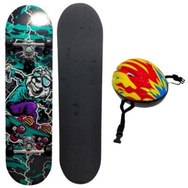 Imagem de Kit Radical Infantil Skate Cachorro + Capacete De Proteção Chamas Amar