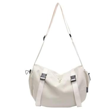 Imagem de ALWY Bolsa de ombro feminina de lona com zíper bolsa transversal para trabalho, uso diário (Off White)