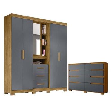 Imagem de Guarda Roupa Solteiro Eldorado e Cômoda Georgia Freijó Cinza - Moval