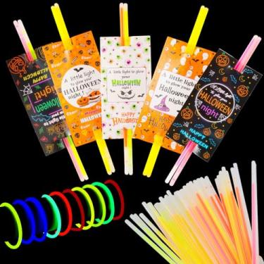 Imagem de LiYiQ 50 Packs Christian Gifts Cards with 100 Glow Sticks Let Your Light Shine Cards with Glow Sticks Religious Bible Verse Cards for VBS Sunday School Supplies (Halloween)