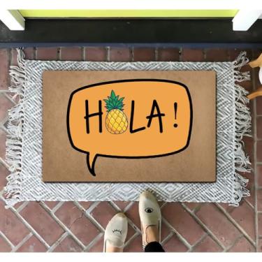 Imagem de ZHAOFLY Capacho engraçado de boas-vindas para tapete de porta da frente, tapetes de presente para decoração de casa de entrada (60 cm x 39,6 cm) (Hola Pineapple Hello em espanhol)