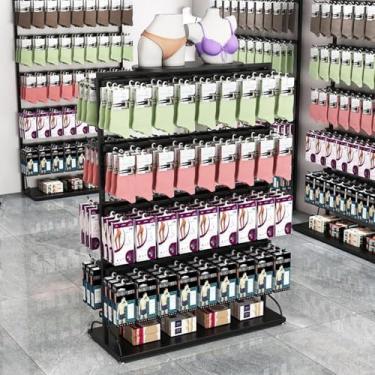 Imagem de Meias Display Rack Roupa Interior Ajustável Em Altura Prateleira De Ilha De Dupla Face Loja De Roupas Meias Shorts Display Stand, White, 80x40x135cm