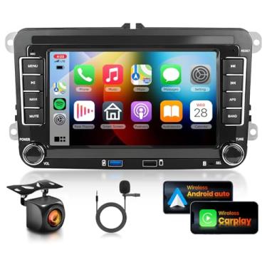 Imagem de Rádio DSP 2G 64G para VW Passat Jetta Golf Touran Seat Golf Beetle Car Stereo com Carplay sem fio Android Auto, tela sensível ao toque IPS de 7 polegadas MirrorLink FM/RDS 26UIs GPS WiFi AHD Câmera de