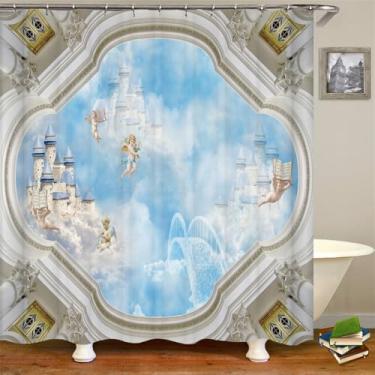 Imagem de estilo Retro Mural Impresso Cortina de Chuveiro Cortina de Banheiro Com Gancho paisagem Poliéster Cortina de Chuveiro Decoração,DM3069,W90xH180cm