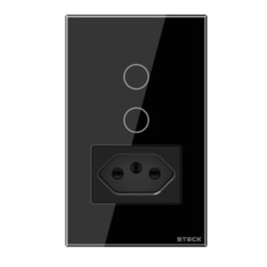 Imagem de Steck, Interruptor 4X2" 2 Módulos + 1 Plug Touch Preto Wi-Fi, Ambiente Conectado, SINT2P1P1