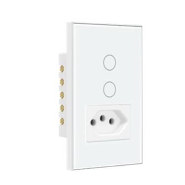 Imagem de Steck, Interruptor 4X2" 2 Módulos + 1 Plug Touch Branco Wi-Fi, Ambiente Conectado, SINT2P1B1