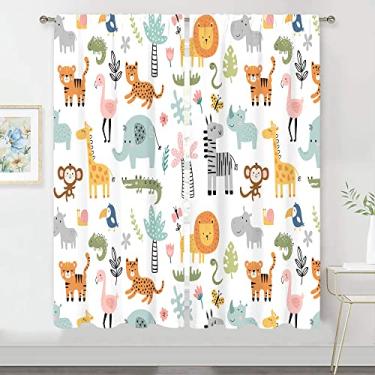 Imagem de MESHELLY Cortinas de animais de safári infantil 106 cm L x 153 cm A com bolso para varão, decoração de quarto de bebê, menino, desenho animado, leão, selvagem, vida selvagem, criança, criança, sala de