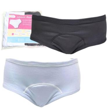 Imagem de kit 2un Calcinha Geriatrica Protetora Incontinência Urinaria Absorvente Algodão Segura Escapes Urina Preto Branco Segura xixi Noturno Diurno Reutilizável (G)
