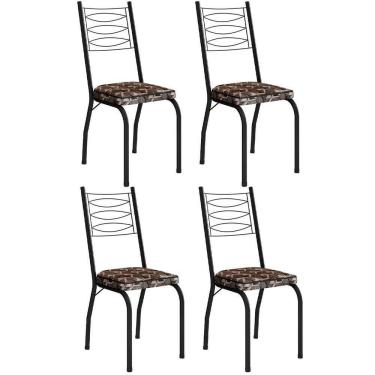 Imagem de Kit 4 Cadeiras Aço Carbono Tubular Metálica Acabamento D-25 Luana Preto-mosaico Palha