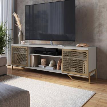 Imagem de Rack para Tv 65 Polegadas Estilo Industrial 180cm em Mdp e Portas Teladas P1027 Arena / Dourado