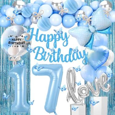Imagem de Gonngrun Decorações Para Festa De Aniversário 17 Anos Em Azul E Prata Com Faixa Alegre, Balões Amor, Balão Número 17, Guirlanda Borboletas Penduradas, Cortinas Franjas 71