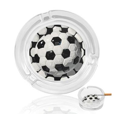 Imagem de Cinzeiro de vidro de cristal de bola de futebol preto e branco, cinzeiro redondo de vidro resistente para fumar cinzeiro portátil decorativo moderno para uso em casa, escritório, interior, exterior