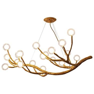 Imagem de NorDiem Lustre rústico de ramo de árvore de 20 luzes - luminária de teto LED para casa de fazenda com persianas de vidro e altura ajustável, luz de ramo industrial para jantar, sala de estar, entrada