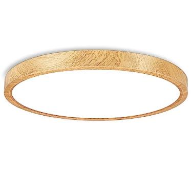 Imagem de Luminária de teto LED amarela de 30 cm, suporte embutido, tapete ABS, branco frio 6000K, luminárias de armário redondas planas modernas de 24 W, lâmpada de teto circular de perfil baixo de 3200LM para