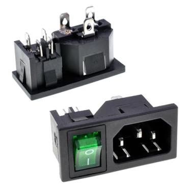 Imagem de Oiyagai 5 peças IEC320 C14 conector de módulo de entrada macho tomada com interruptor AC 250V 10A (verde)