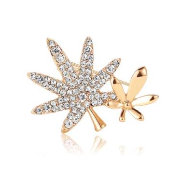 Imagem de Broche de folha de bordo com strass para mulheres e homens vintage vestido de festa de casamento terno de lapela de cristal cachecóis xale chapéu bolsa emblemas acessórios outono outono canadense