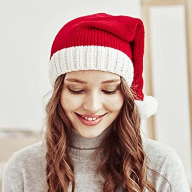 Imagem de Incholl Chapéu de Papai Noel para adultos e mulheres, homens, gorro de crochê, chapéu de caveira confortável para festa de Natal, Tricô, 8.6" W x 15.7" H