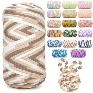 Imagem de Camiseta de 400 g para crochê, arco-íris, tecido elástico macio, grosso, grosso, fio de crochê para crochê, tricô iniciante, tricô à mão, para bolsa/artesanato faça você mesmo/decoração de casa