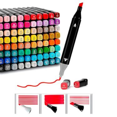 Imagem de Marcadores Artísticos Profissionais – 80 Cores Vibrantes, Ponta Dupla (Fina + Chisel) – Capas Codificadas, Secagem Rápida