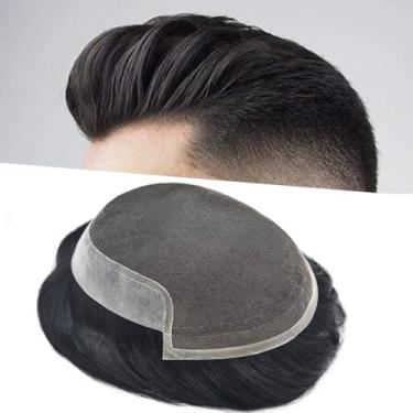 Imagem de Peruca masculina de cabelo lirílico para homens transparente, super fina, de renda francesa, com cabelo natural, cabelo humano, peruca masculina, 1B# off black-120% medium light to medium density, 6*9"