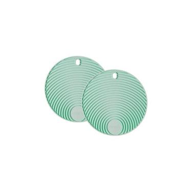 Imagem de Conjunto de Descansos de Panela Redondo de Silicone Verde - 2 unidades - 17x17cm - Resistente ao Calor e Deslizamento - Livre de BPA